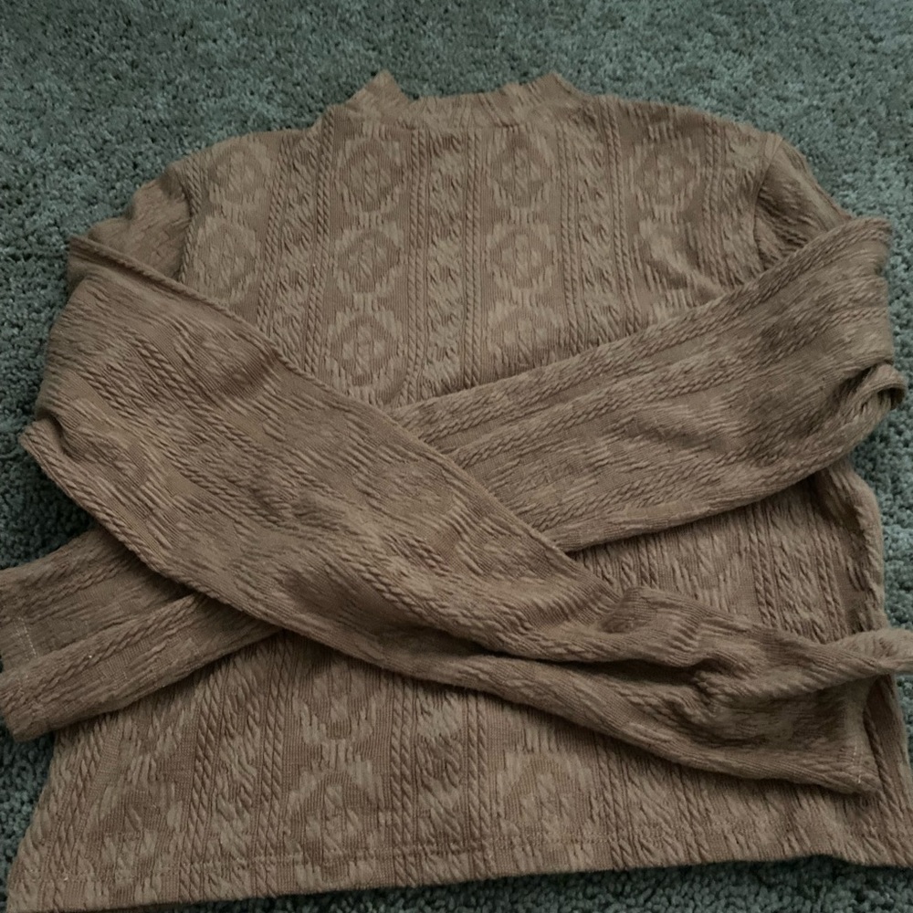 brown textured long sleeve top